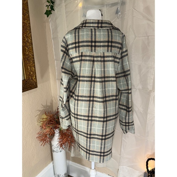 Windsor Plaid Shacket Womens Small Button Front Overshirt Jacket Sage Green - Picture 6 of 7